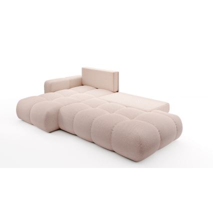 Sofá cama esquinero tapizado con arcón en L ALMADA, orientación izquierda, rosa
