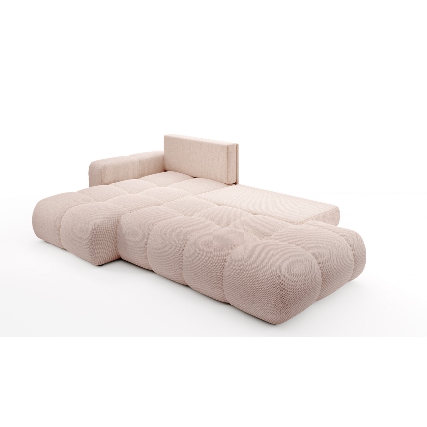Sofá cama esquinero tapizado con arcón en L ALMADA, orientación izquierda, rosa