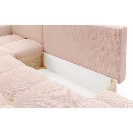 Sofá cama esquinero tapizado con arcón en L ALMADA, orientación izquierda, rosa