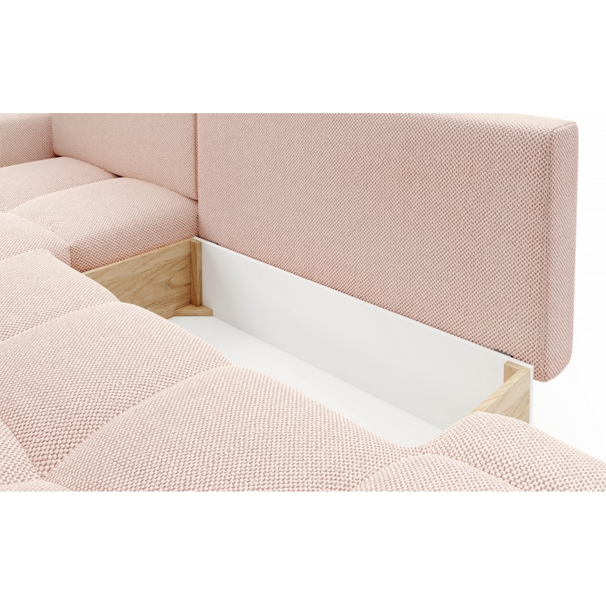 Sofá cama esquinero tapizado con arcón en L ALMADA, orientación izquierda, rosa
