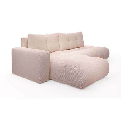 Sofá cama esquinero tapizado con arcón en L ALMADA, orientación izquierda, rosa