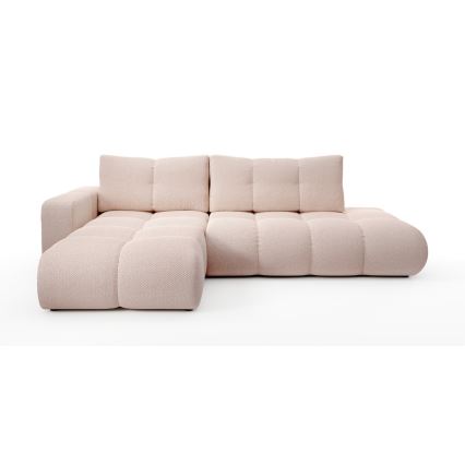 Sofá cama esquinero tapizado con arcón en L ALMADA, orientación izquierda, rosa