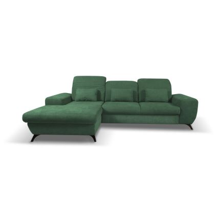Sofá cama esquinero tapizado con baúl en L ALTA izquierdo verde