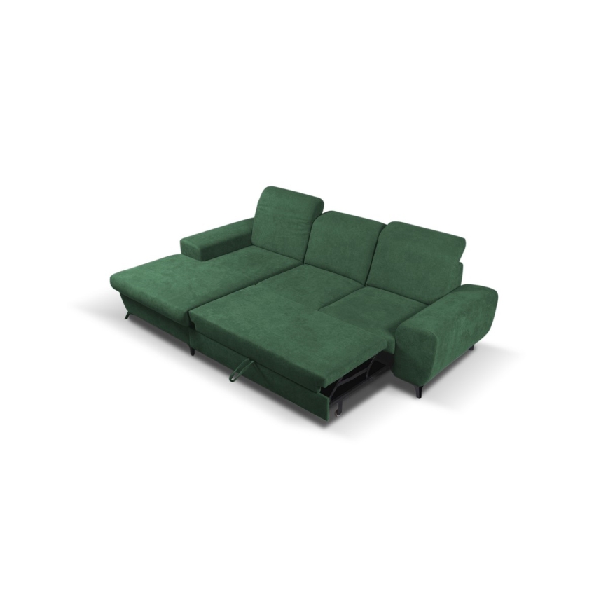 Sofá cama esquinero tapizado con baúl en L ALTA izquierdo verde