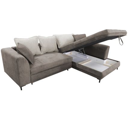 Sofá cama esquinero en L con arcón LAGOA, lado derecho, taupe/gris