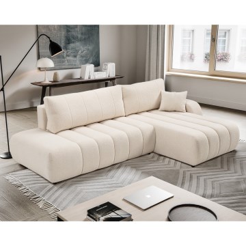 Sofá esquinero convertible en cama con arcón de almacenaje en L DESIO, orientación derecha, beige