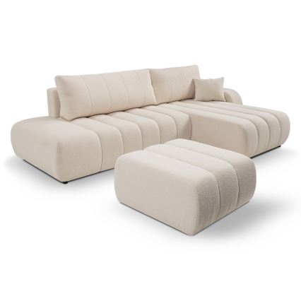 Sofá esquinero convertible en cama con arcón de almacenaje en L DESIO, orientación derecha, beige