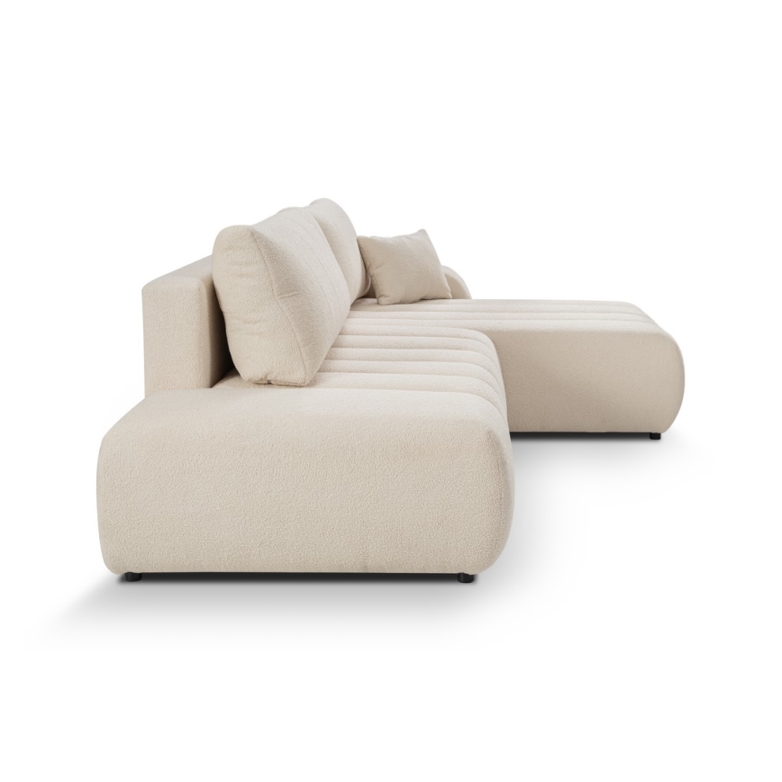 Sofá esquinero convertible en cama con arcón de almacenaje en L DESIO, orientación derecha, beige
