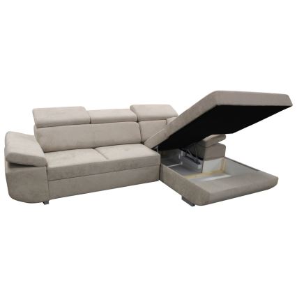 Sofá esquinero convertible en cama en L con arcón de almacenamiento CASTELO, orientación derecha, gris