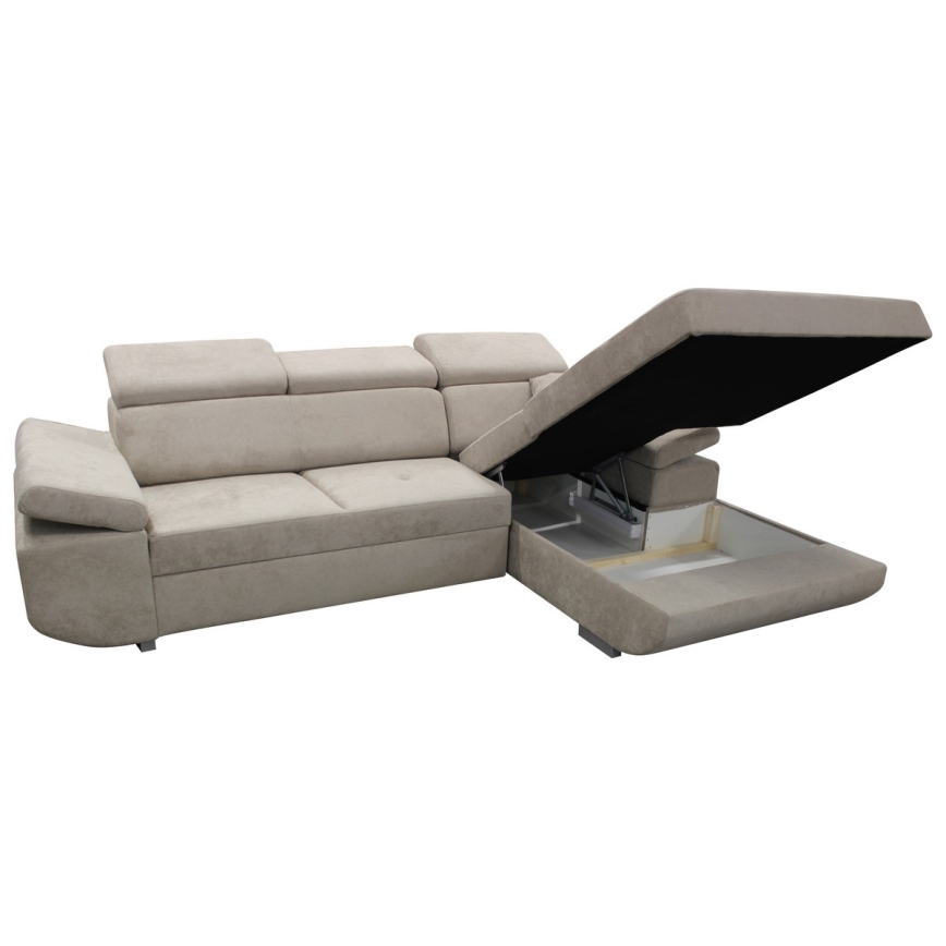 Sofá esquinero convertible en cama en L con arcón de almacenamiento CASTELO, orientación derecha, gris