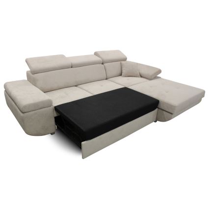 Sofá esquinero convertible en cama en L con arcón de almacenamiento CASTELO, orientación derecha, gris