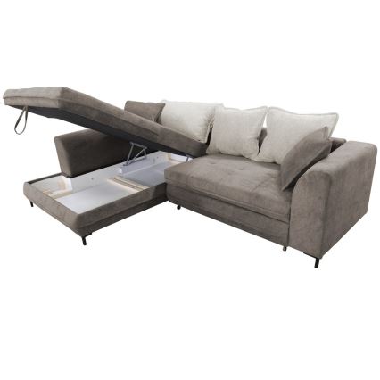 Sofá esquinero convertible en L con espacio de almacenamiento LAGOA, versión izquierda, taupe/gris