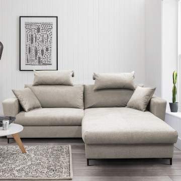 Sofá esquinero convertible en L HORTA con almacenaje, orientación derecha, gris
