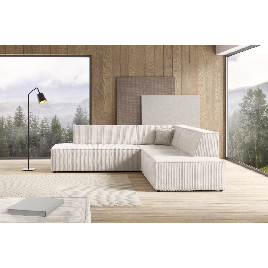 Sofá esquinero convertible en L TERAMO con arcón de almacenamiento, orientación derecha, beige