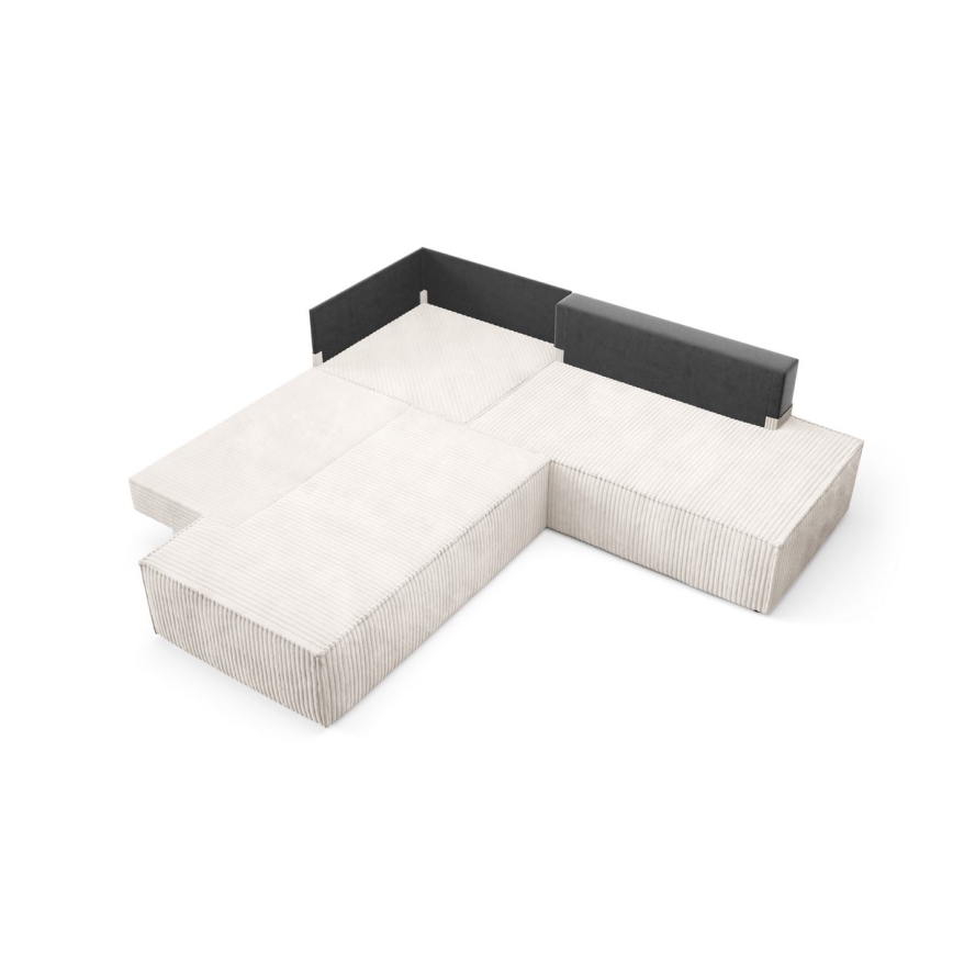 Sofá esquinero convertible en L TERAMO con arcón de almacenamiento, orientación derecha, beige