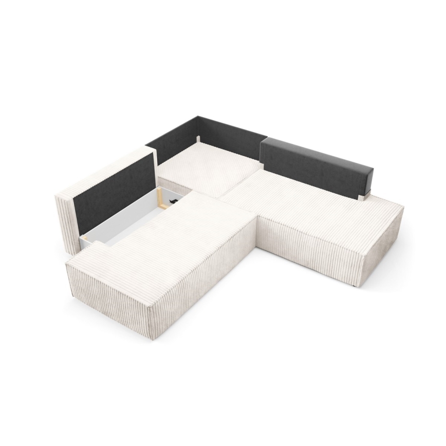 Sofá esquinero convertible en L TERAMO con arcón de almacenamiento, orientación derecha, beige