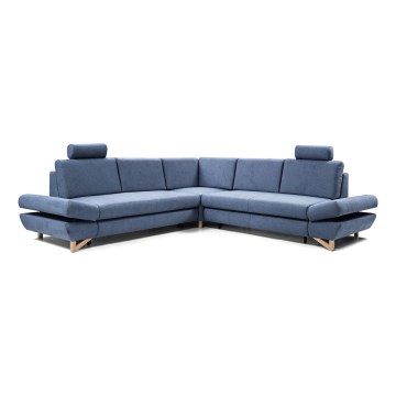 Sofá esquinero convertible tapizado con arcón y función cama en L AVESTA, azul