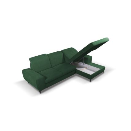 Sofá cama esquinero tapizado ALTA en L con arcón, lado derecho, verde