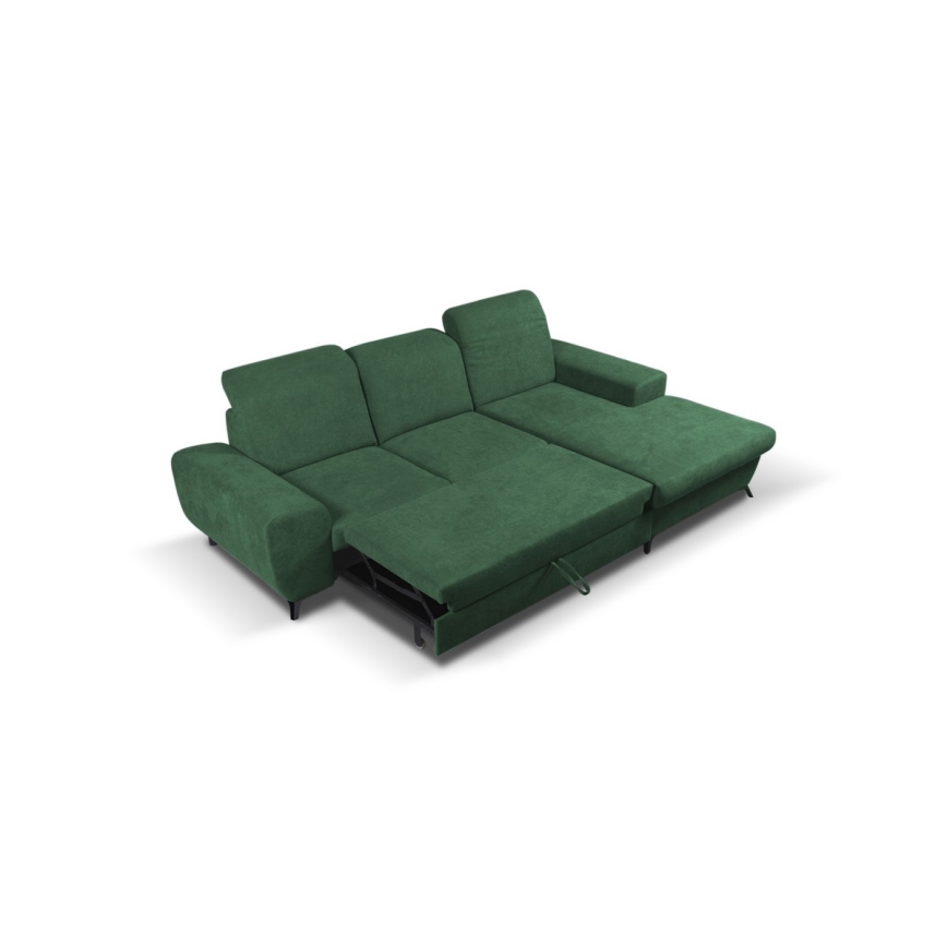 Sofá cama esquinero tapizado ALTA en L con arcón, lado derecho, verde