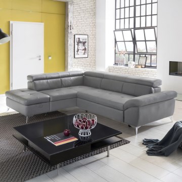 Sofá esquinero de cuero extensible en L SALERNO II derecha gris