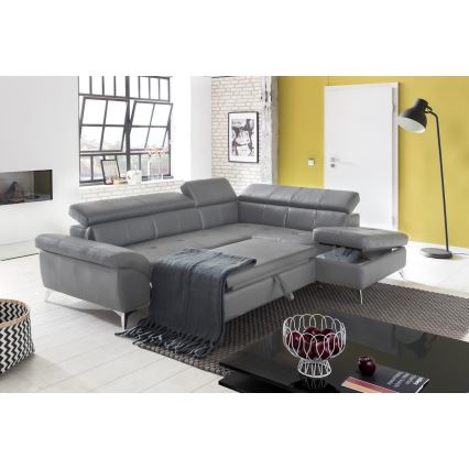Sofá esquinero de cuero extensible en L SALERNO II derecha gris
