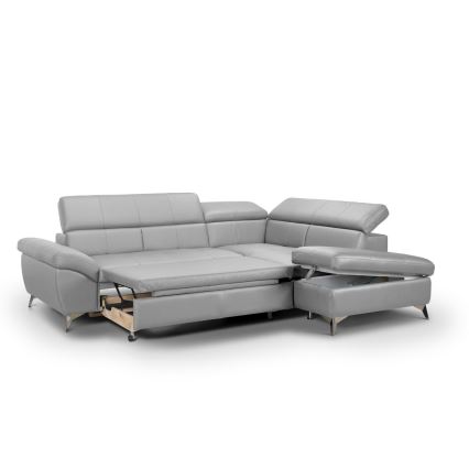 Sofá esquinero de cuero extensible en L SALERNO II derecha gris