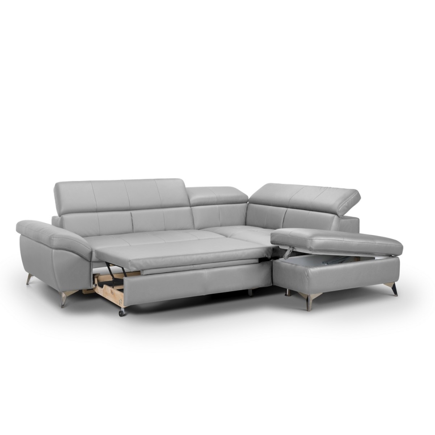 Sofá esquinero de cuero extensible en L SALERNO II derecha gris