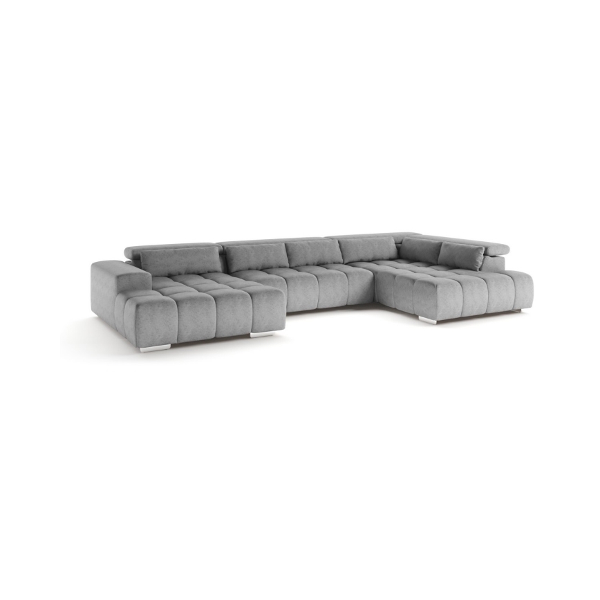 Sofá esquinero en forma de U TROPEA con reposacabezas, lado derecho, gris