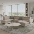Sofá esquinero extensible en forma de U CATANIA con almacenamiento, lado izquierdo, color beige