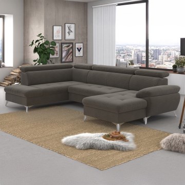 Sofá esquinero extensible en forma de U CATANIA con almacenamiento, lado izquierdo, color marrón