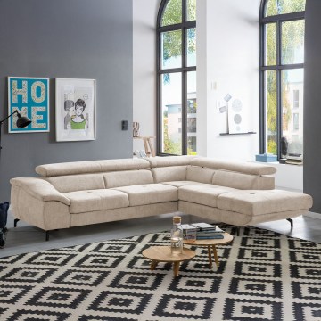 Sofá esquinero extensible en L BRESCIA con almacenamiento, lado derecho, color beige