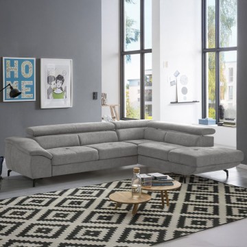 Sofá esquinero extensible en L BRESCIA con almacenamiento, lado derecho, gris