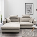 Sofá esquinero izquierdo convertible en cama con arcón de almacenamiento en L HORTA, gris