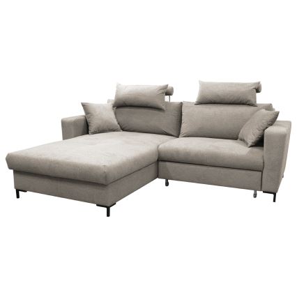 Sofá esquinero izquierdo convertible en cama con arcón de almacenamiento en L HORTA, gris