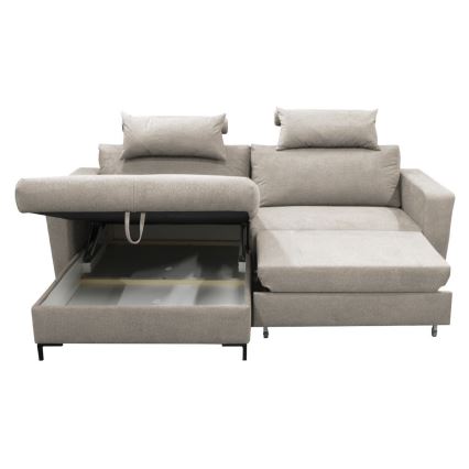 Sofá esquinero izquierdo convertible en cama con arcón de almacenamiento en L HORTA, gris