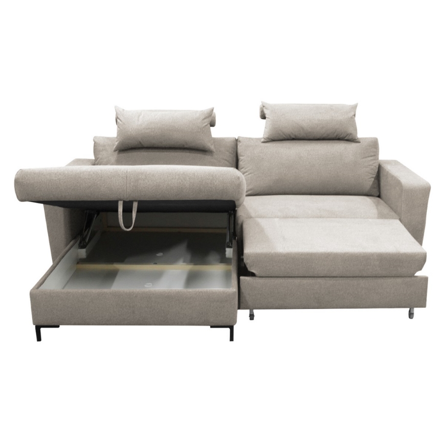 Sofá esquinero izquierdo convertible en cama con arcón de almacenamiento en L HORTA, gris