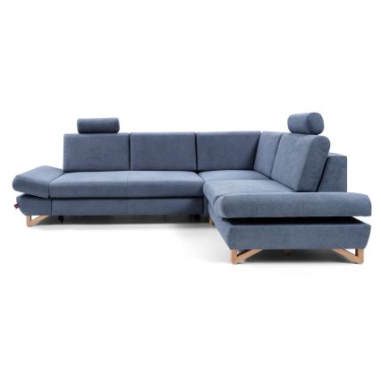 Sofá esquinero tapizado AVESTA en L, convertible y con arcón, orientación derecha, color azul