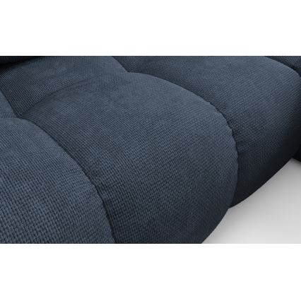 Sofá cama esquinero tapizado en L ALMADA, lado derecho, azul, con arcón de almacenaje