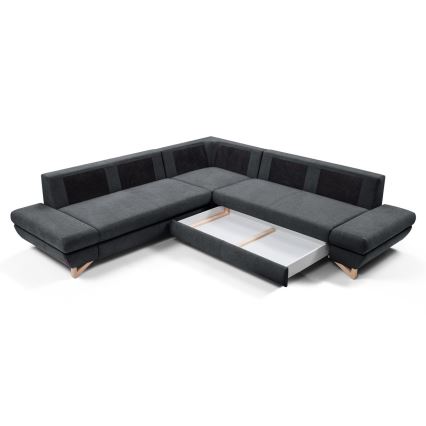 Sofá rinconero tapizado en L, convertible y con arcón de almacenamiento AVESTA, color antracita