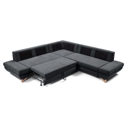 Sofá rinconero tapizado en L, convertible y con arcón de almacenamiento AVESTA, color antracita