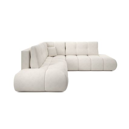 Sofá cama esquinero en L ALMADA, tapizado, con arcón, izquierdo, beige