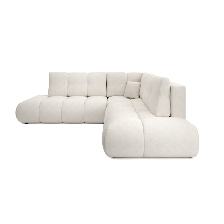 Sofá cama esquinero en L ALMADA, tapizado, con arcón, izquierdo, beige