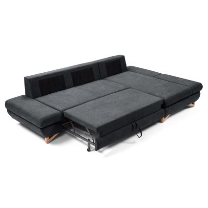Sofá esquinero cama en L AVESTA, tapizado, con espacio de almacenamiento, orientación derecha, antracita
