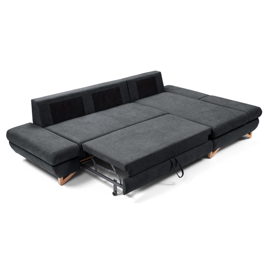 Sofá esquinero cama en L AVESTA, tapizado, con espacio de almacenamiento, orientación derecha, antracita