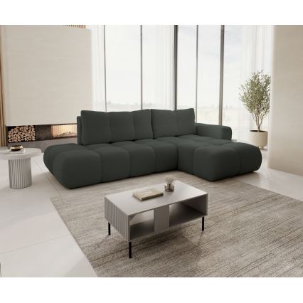 Sofá esquinero cama tapizado ALMADA en L, orientación derecha, con arcón de almacenamiento, color antracita