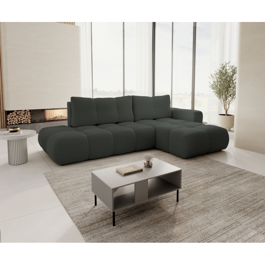 Sofá esquinero cama tapizado ALMADA en L, orientación derecha, con arcón de almacenamiento, color antracita