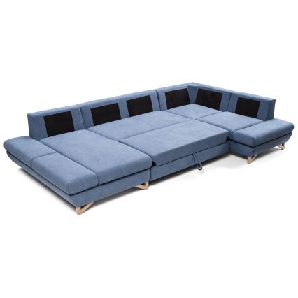 Sofá rinconero convertible en U tapizado AVESTA con arcón de almacenamiento, azul