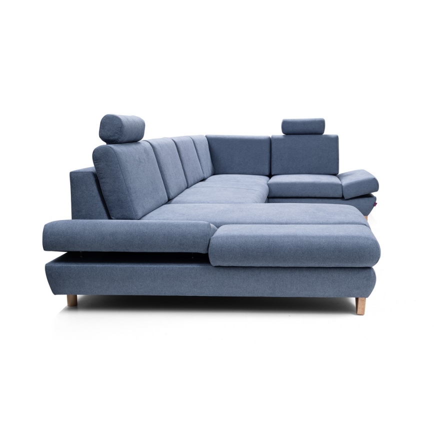 Sofá rinconero convertible en U tapizado AVESTA con arcón de almacenamiento, azul