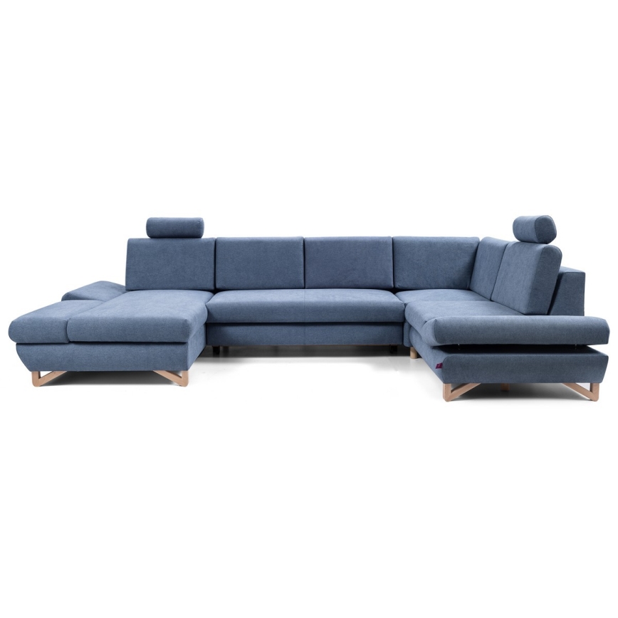 Sofá rinconero convertible en U tapizado AVESTA con arcón de almacenamiento, azul