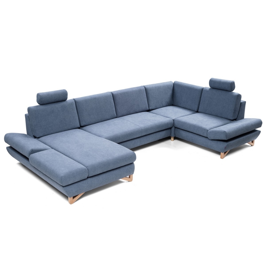 Sofá rinconero convertible en U tapizado AVESTA con arcón de almacenamiento, azul